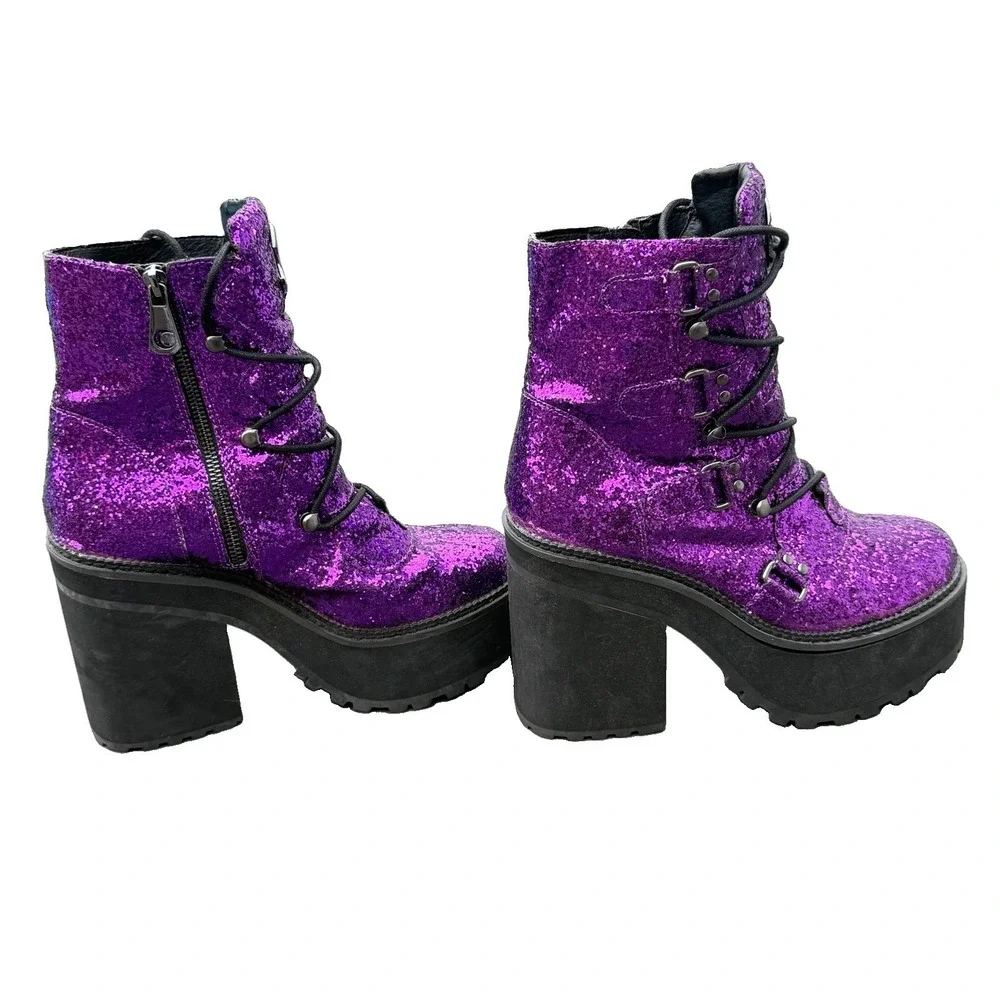 Size 8 Broom Rider Purple Glitter Platform Boots Women's Witchy Goth Festival